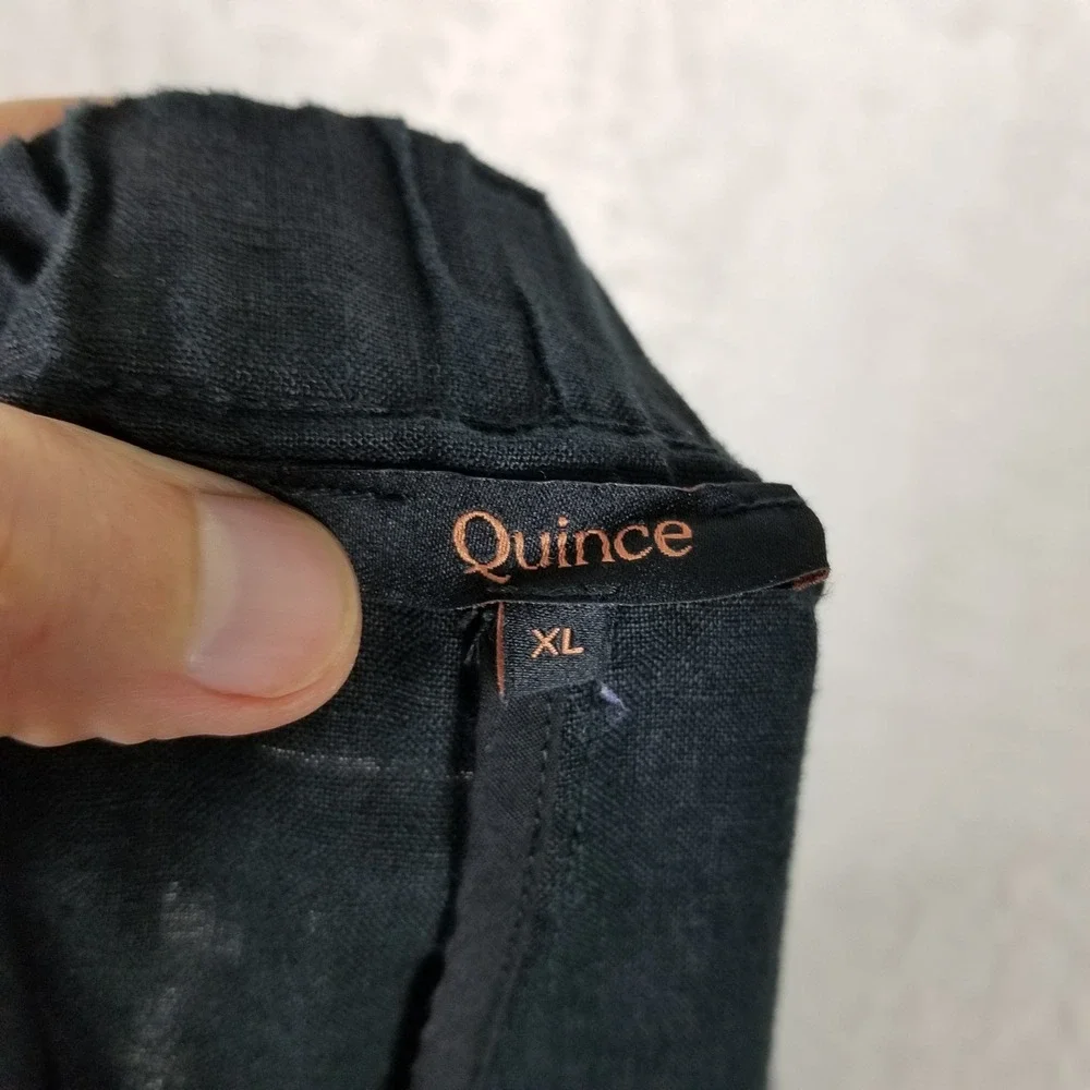 Quince Linen Pants Women XL Black Elastic Waist Tapered Relaxed Sustainable
